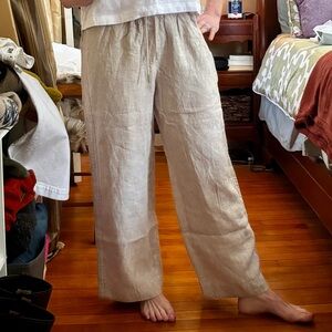 Quince Sz Small 100% European Linen Wide Leg Pants Flax Beige Cream Lightweight